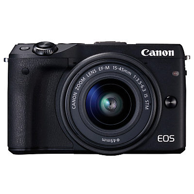 Canon EOS M3 Camera with EF-M 15-45mm IS STEM Lens, HD 1080p, 24.2MP, Wi-Fi, NFC, 3 LCD Screen Canon EOS M3 Camera with EF-M 15-45mm IS STEM Lens, HD 1080p, 24.2MP, Wi-Fi, NFC, 3 LCD Screen